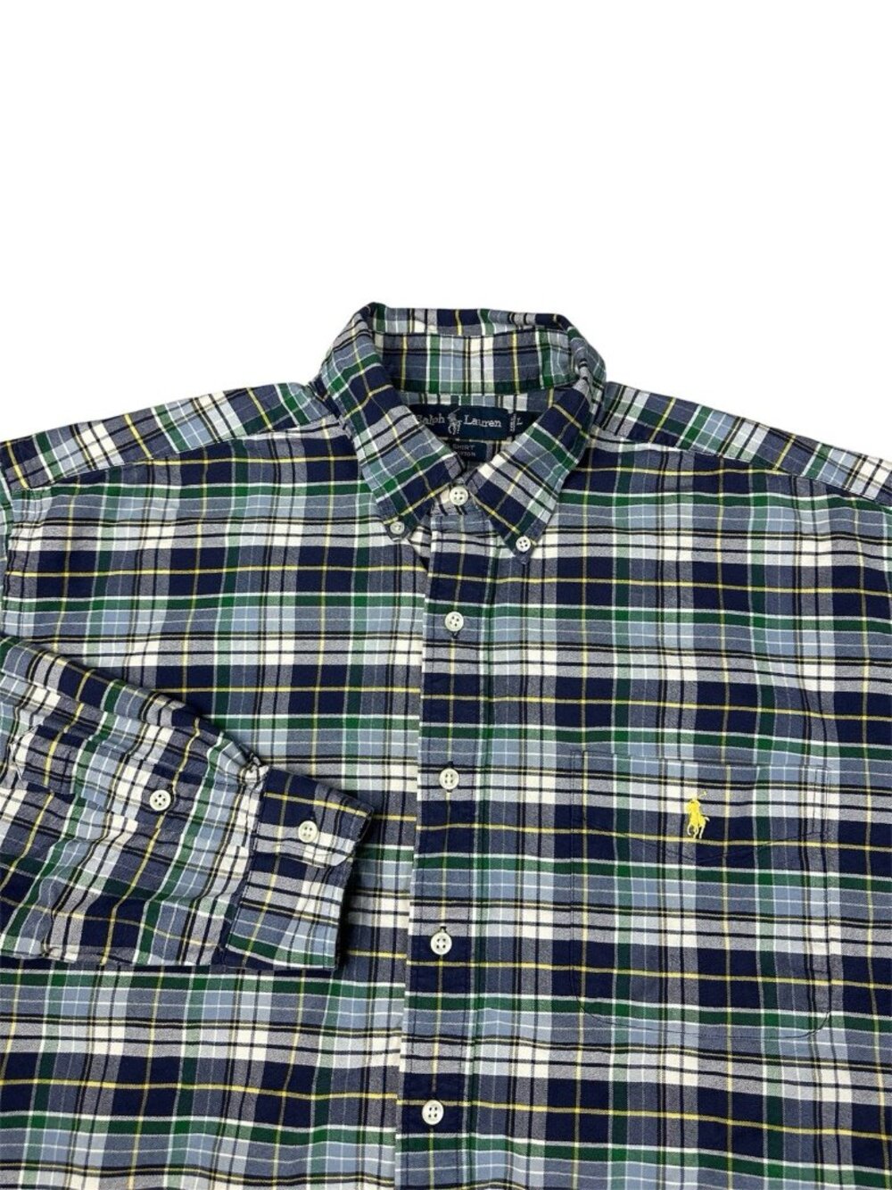 Ralph Lauren Button Down Shirt Mens L Plaid Big Shirt Long Sleeve Vintage 90s